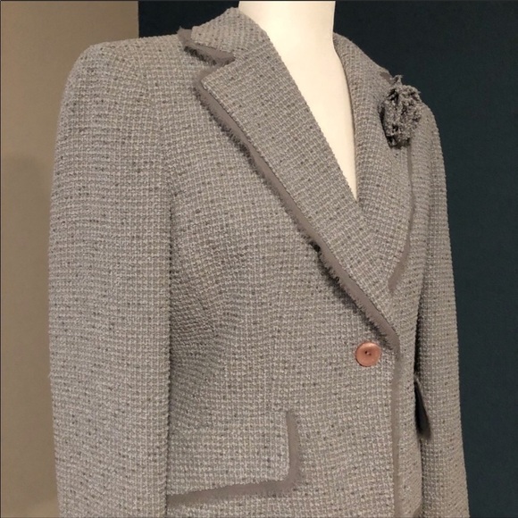 Anne Klein gray tweed blazer with boutonnière - Picture 3 of 11